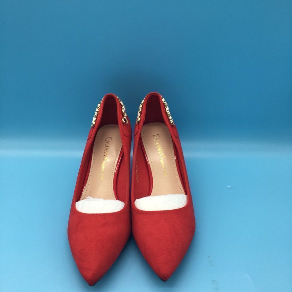 Eastanna Low Heel Pumps Pointy Toe Slip On Rhinestones Dress Shoes